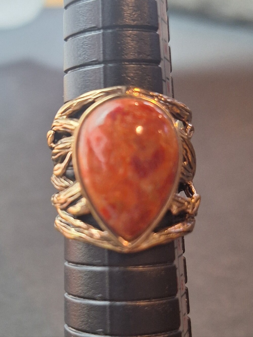 Barse Thailand Teardrop Coral Sponge Statement Ring - Women Jewelry